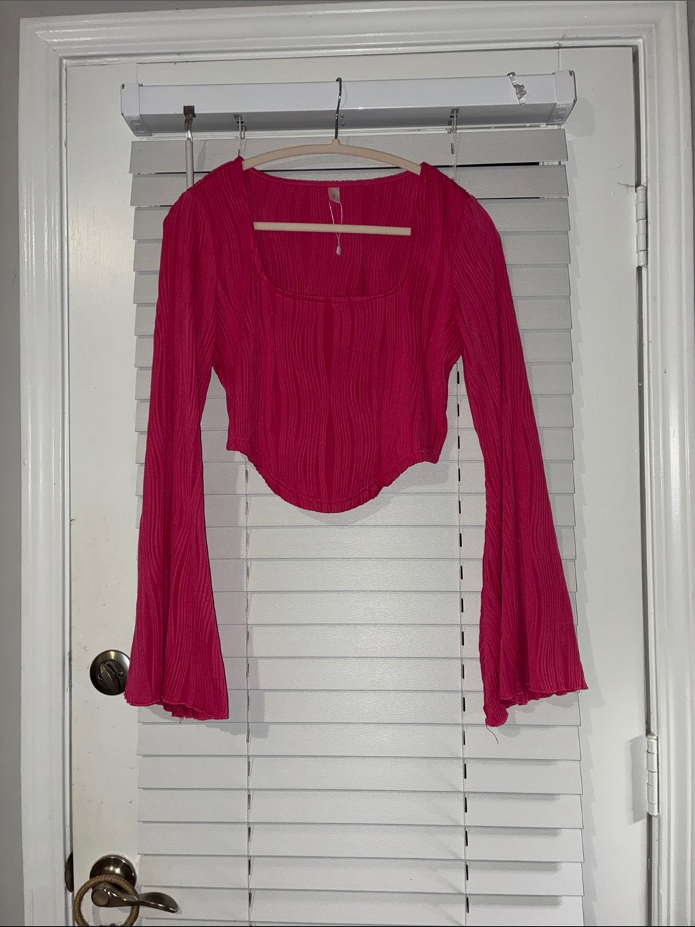 Fuchsia Ribbed Long-Sleeve Crop Top